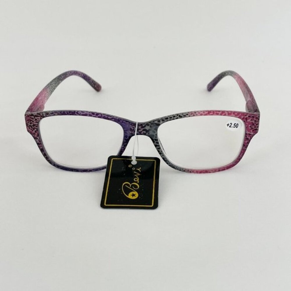 Bevi +2.50 Red & Purple Cheetah Square Reading Glasses